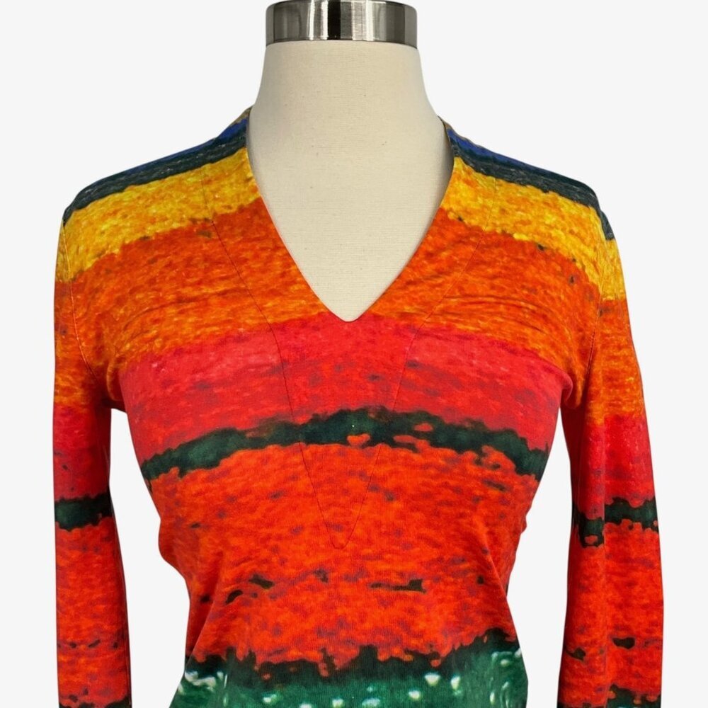 Akris Flower Field Top Multicolor V Neck 3/4 Sleeve US Size 4 XS Tulips - Picture 2 of 9